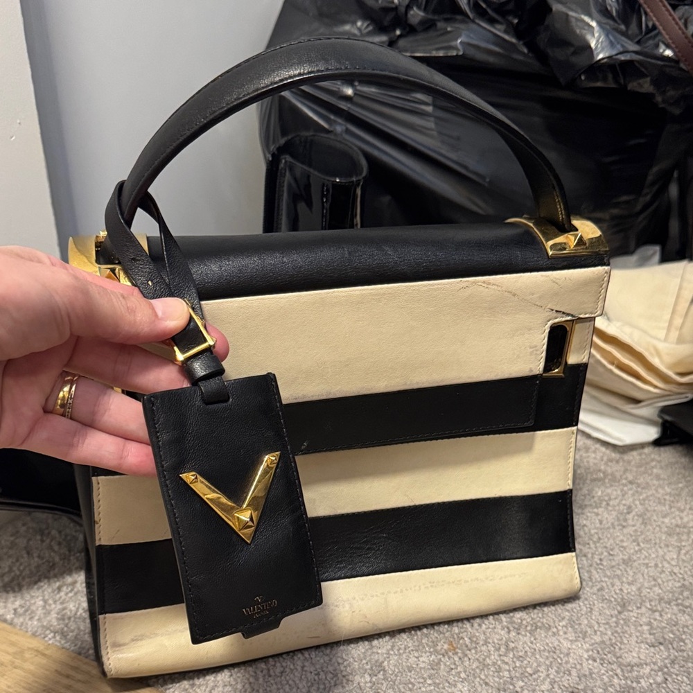 Valentino Black and Cream Satchel
